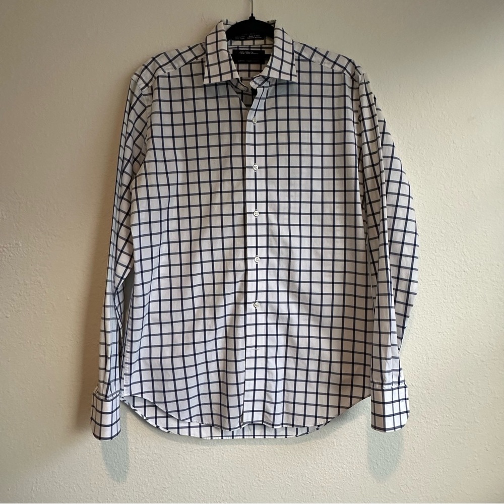 Saks Fifth Avenue COLLECTION Checkered Print Long-Sleeve Shirt, Medium